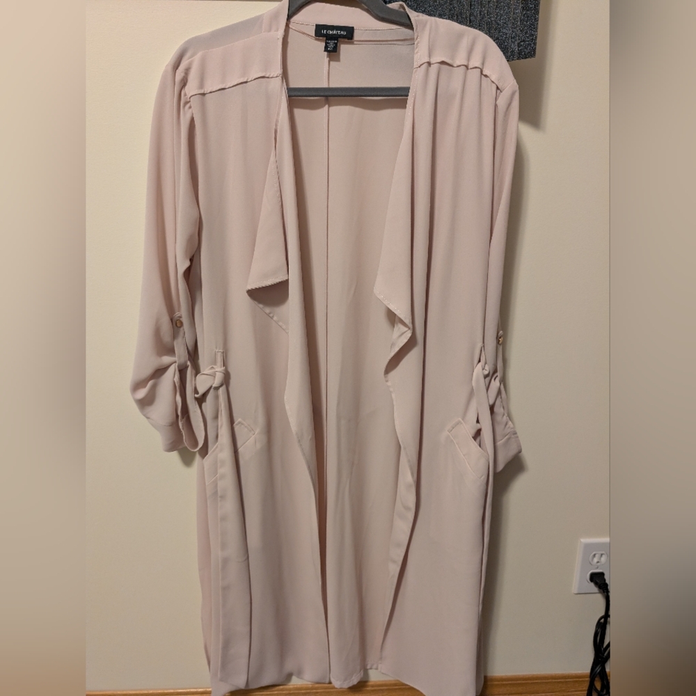 Elegant Cream Open Front Duster Coat